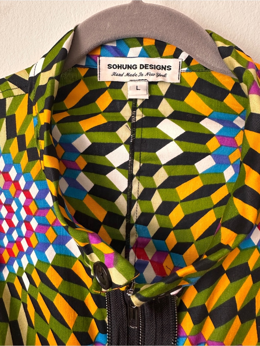 Sohung Designs Ankara Hand-Made Geometric Kaleidoscope Zipper Dress - Picture 3 of 7